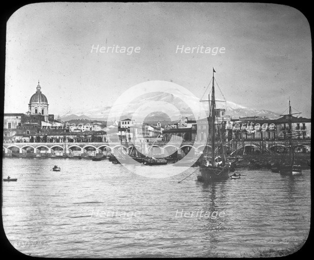 Catania and Mount Etna, Sicily, Italy, late 19th or early 20th century. Artist: Unknown