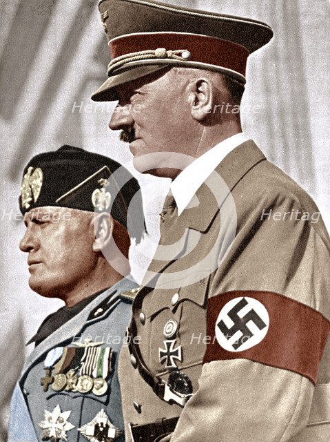 Adolph Hitler (1889-1945) and Benito Mussolini (1883-1945). Artist: Unknown.