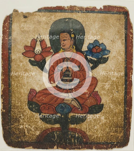 Figure Seated on Lotus, from a Set of Initiation Cards (Tsakali), 14th/15th century. Creator: Unknown.