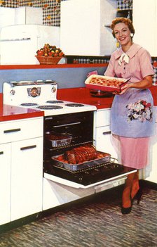 Here's General Electric's Compact Spacemaker oven, USA, 1955. Artist: Unknown