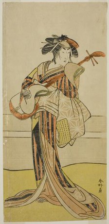 The Actor Yamashita Mangiku I as Osan in the Play Kitekaeru Nishiki no Wakayaka..., c. 1780. Creator: Katsukawa Shunko.