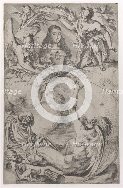 Portrait of Maria Luisa d'Orleans (1662-1689), wife of Charles II of Spain, ca. 1689. Creators: Giovanni Battista Bonacina, Cesare Fiori.