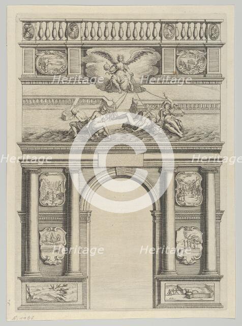 Triumphal arch, from 'Éloges et discours sur la triomphante réception du Roy en sa ville d..., 1629. Creator: Melchior Tavernier.