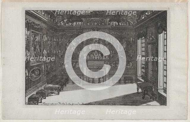 Interior of a Porcelain Cabinet with Paintings and Vases, from Nouveaux ..., published 1703 or 1712. Creator: Daniel Marot.