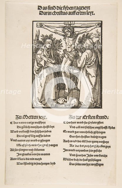 Christ on the Cross between the Virgin and Saint John (first sheet of two), 1510. Creator: Albrecht Durer.