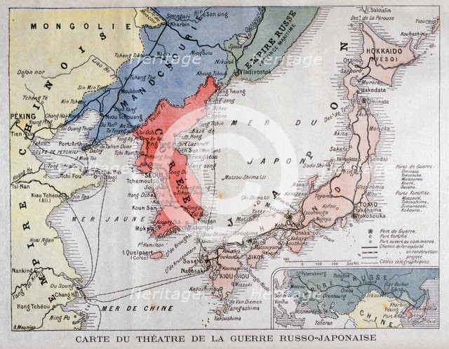 Map of the theatre of the Russo-Japanese War, 1904. Artist: A Meunier