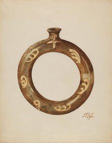 Ring-shaped Pottery Bottle, c. 1940. Creators: Arthur Stewart, Claude Marshall.