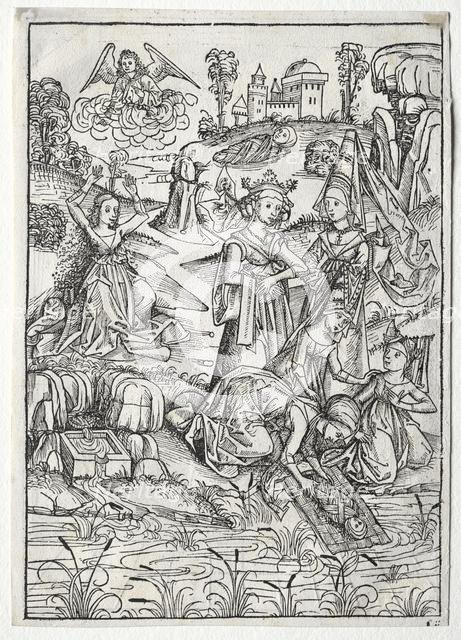 Der Schatzbehalter: Moses Found by Pharaoh's Daughter (recto), 1491. Creator: Michael Wolgemut (German, 1434-1519).