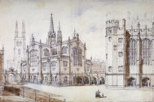 Christ Church, school hall and proposed new building, Christ's Hospital, City of London, 1870. Artist: Anon