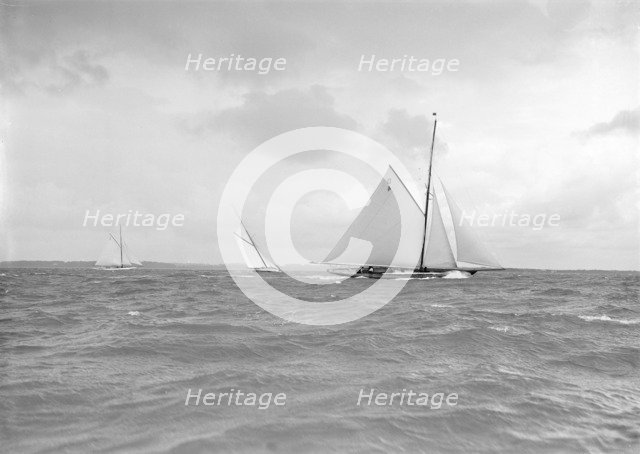 'Istria', 'The Lady Anne', & 'Vanity' racing upwind, 1912. Creator: Kirk & Sons of Cowes.