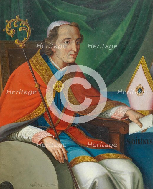 Saint Quirinus of Siscia in bishop's robes with the millstone, 1843. Creator: Pfeiffer, Joseph (active 1840s).
