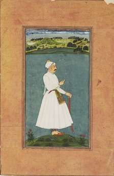 Sawai Jai Singh standing in a landscape, c1730. Artist: Unknown.