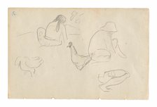 Sketches of Seated Figures and Chickens (recto), Nude Female Torso (related to the pain..., 1891/93. Creator: Paul Gauguin.