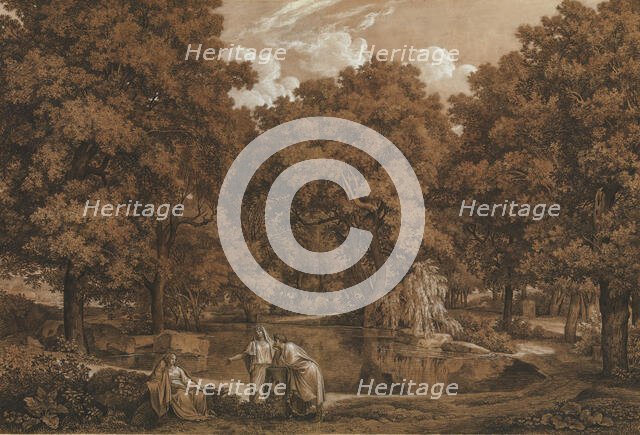 Arcadian Landscape with Three Figures at a Lake, 1792. Creator: Johann Christian Reinhart.
