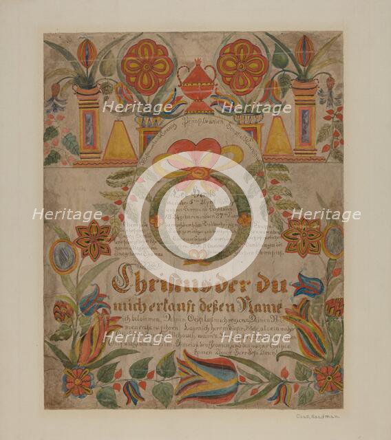 Birth Certificate, c. 1940. Creator: Charles Roadman.