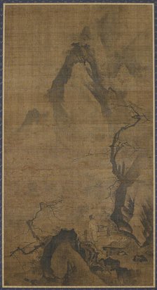 Landscape: mountain and water; a figure under a plum tree, 16th-early 17th century. Creator: Unknown.