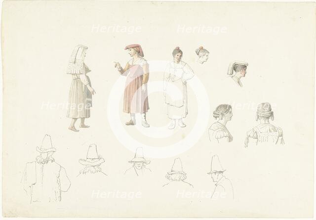 Study sheet with Italian farmers and peasant women, 1787-1847. Creator: Josephus Augustus Knip.