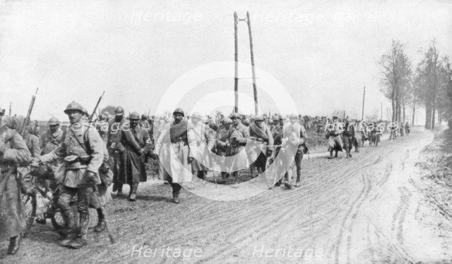 French infantry regiment returning from the front, 30 March 1918. Artist: Unknown