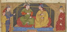 Hulagu Khan at a party. Miniature from Jami' al-tawarikh (Universal History), ca 1430. Creator: Anonymous.