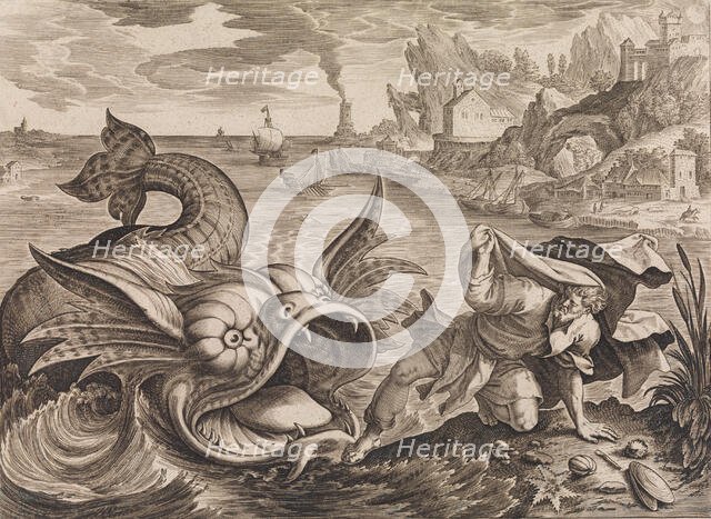 Jonah Cast on Shore by the Fish, ca. 1585. Creators: Antonius Wierix, Hieronymous Wierix.