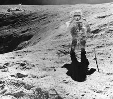 Charles Duke collecting samples at the Descartes landing site during the Apollo 16 mission, 1972. Artist: John Watts Young
