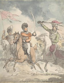 Unused study for a plate to "Hungarian and Highland Broadsword Exercise" Feb. 12, 1799, ca 1799. Creator: Attributed to Thomas Rowlandson.