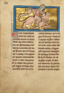 Samson Fighting a Lion; De Natura Avium; De Pastoribus et Ovibus, 1277 or after. Creator: Unknown.