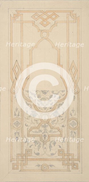 Design for a panel ornamented with strapwork and rinceaux, 1830-97. Creators: Jules-Edmond-Charles Lachaise, Eugène-Pierre Gourdet.