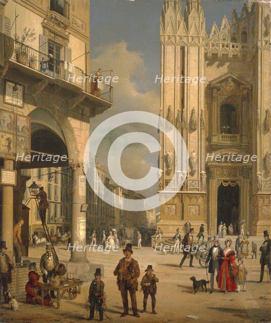 Piazza del Duomo, Milan  , 1840. Creator: Inganni, Angelo (1807-1880).
