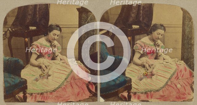 Woman sewing, about 1865. Creator: London Stereoscopic & Photographic Co.