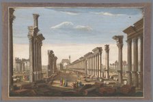 View of the ruin of the arch of the colonnade at Palmyra, seen from the west side
, 1745-1794. Creator: Anon.