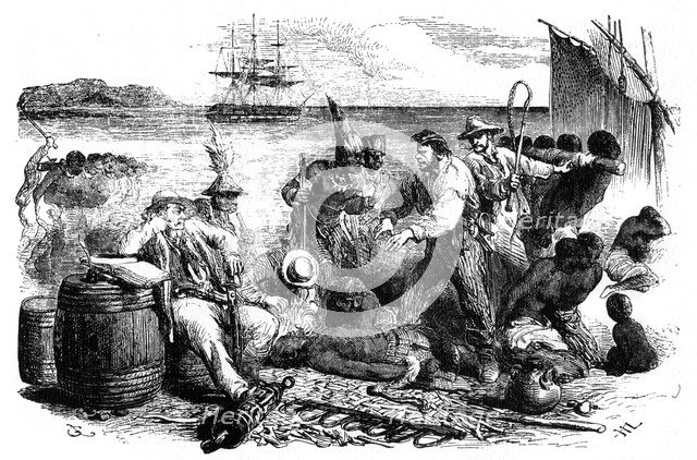 The selling and branding of slaves before being put aboard a ship, 1965. Artist: Unknown