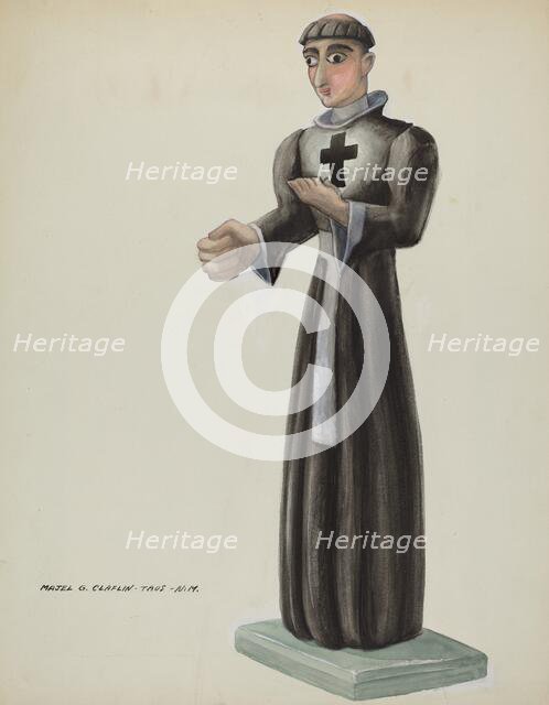 Wooden Santo - Friar with Cross on Breast, 1935/1942. Creator: Majel G. Claflin.