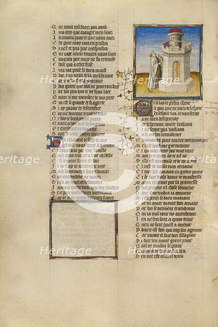 The Lover Standing before the Castle and Looking at Good Reception Imprisoned, about 1405. Creator: Unknown.