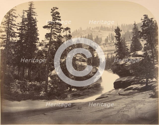 Cascade, Nevada Fall on Left, View above Vernal Fall, 1861. Creator: Carleton Emmons Watkins.