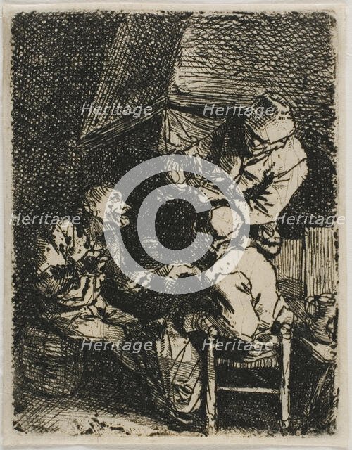 Three Peasants by a Fireplace, n.d. Creator: Cornelis Bega.