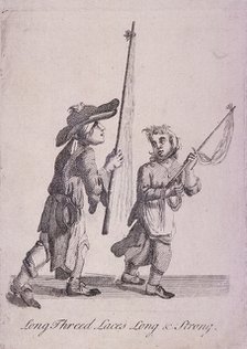 'Long Threed Laces Long & Strong', Cries of London, c1688. Artist: Anon