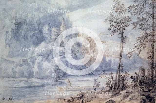 'Edge of River with Raft', 17th century. Artist: Paulus van Vianen II