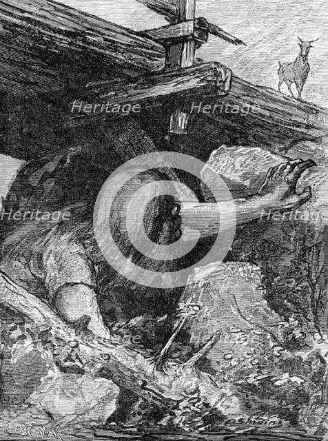 The Big Billy-Goat and the Troll: from "Round The Yule Log:" Norwegian Folk and Fairy Tales, 1881. Creator: Otto Sinding.