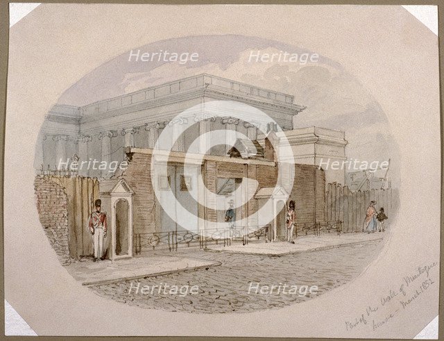 Montague House wall, British Museum, London, 1852. Artist: James Findlay