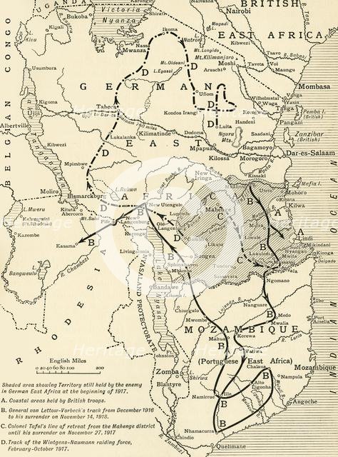 'Map illustrating the Closing Phases of the East African Campaign, 1917-18', (c1920).  Creator: Unknown.