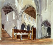 Reconstruction drawing of monks within the monastery of Rievaulx Abbey, North Yorkshire, 1990.  Artist: Paul Highnam