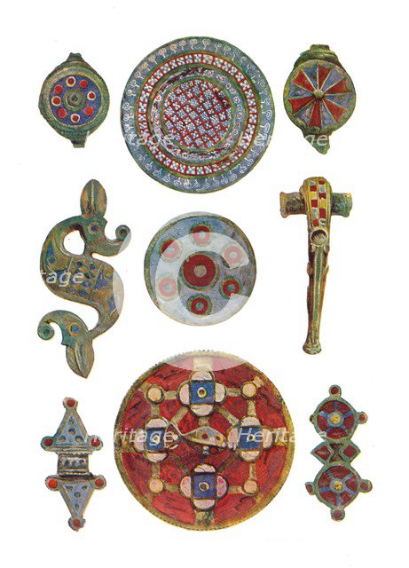 'Romano-British Enamelled Ornaments (British Museum)', 1st-2nd century, (1902). Artist: Unknown.