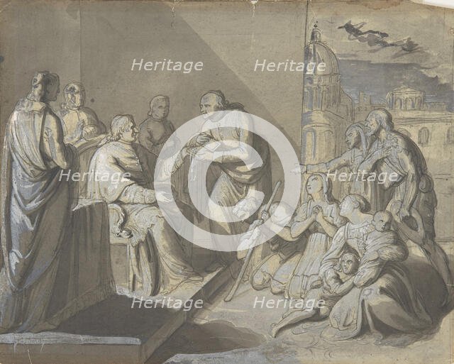 Scene with the Presentation of a Saint's Relic (recto); Head of a Woman (verso), 1800-1900. Creator: Anon.