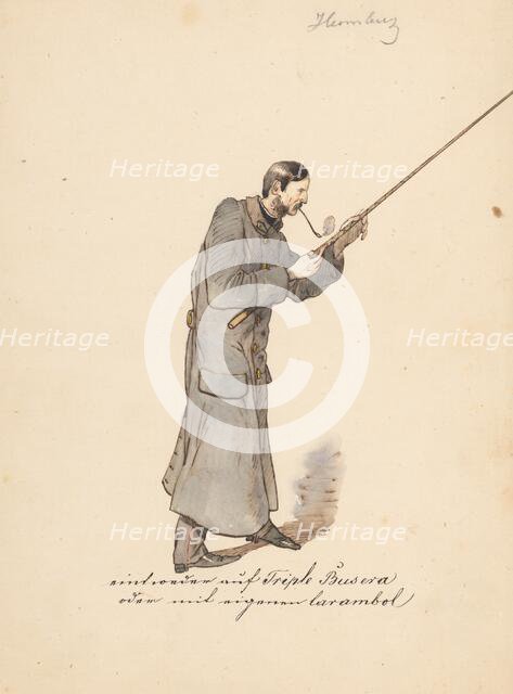 Man in a long military coat with a stick, 1850-1860. Creator: Friedrich Carl von Scheidlin.