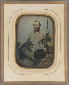 Bearded Hunter with gun and two dogs, about 1850. Creator: Unknown.