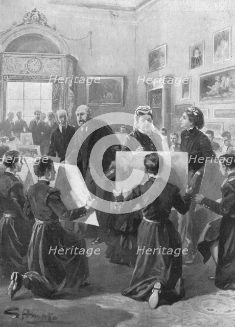 'Bluecoat Boys showing their drawings to Queen Victoria at Buckingham Palace, 1873', (1901). Creator: Unknown.
