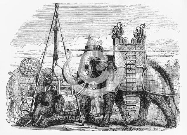 'Elephant Equipped for Battle, with Armou, Howdah, Etc.', c1891. Creator: James Grant.