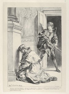 Hamlet Attempts to Kill the King, 1834-43., 1834-43. Creator: Eugene Delacroix.