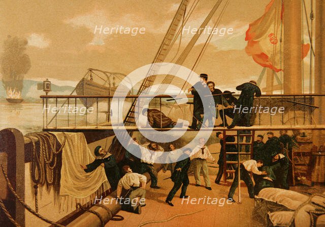 Mendez Nunez wounded in the Battle of El Callao (May 2, 1866), 19th century.   Creator: Unknown.